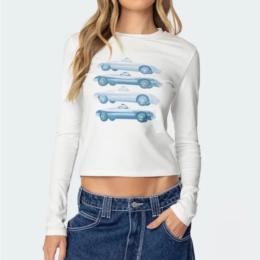 Edikted White Car Club Long Sleeve